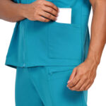 Men Scrub Tops Teal Zip Closure in Polyester