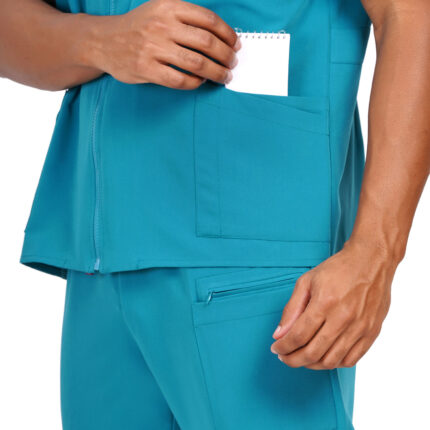 Men Scrub Tops Teal Zip Closure in Polyester