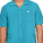 Men Scrub Tops Teal Zip Closure in Polyester