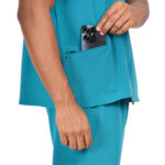 Men Scrub Tops Teal Zip Closure in Polyester