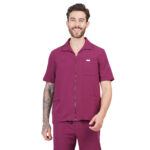 Men Scrub Tops Wine Zip Closure in Polyester