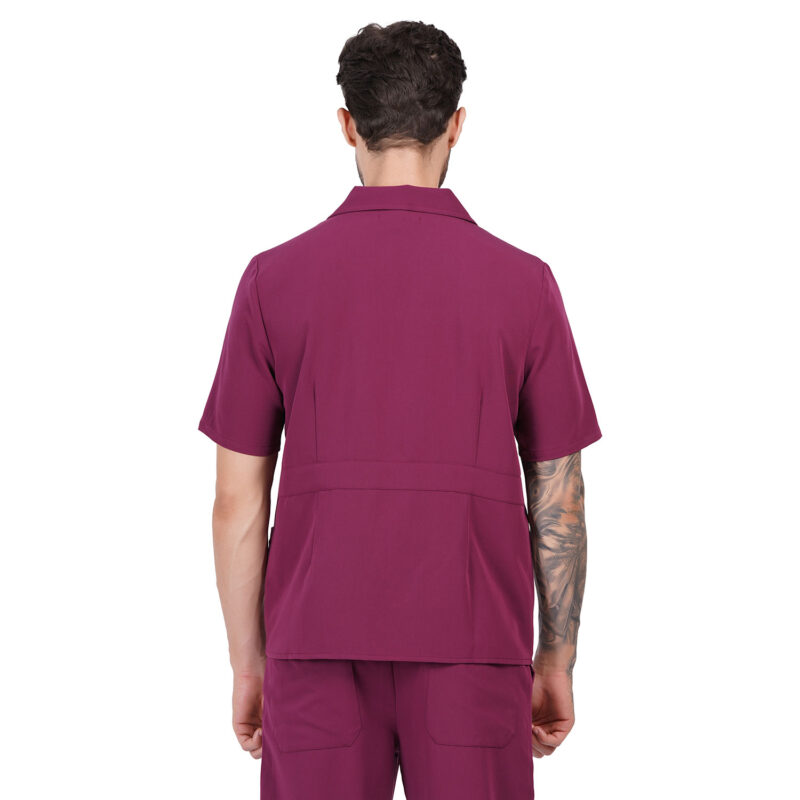 Men Scrub Tops Wine Zip Closure in Polyester