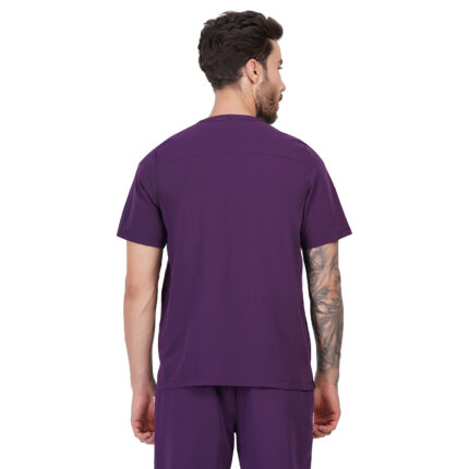 Men Scrub Tops Aubergine Button Closure in Polyester