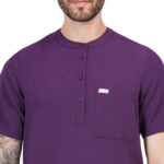 Men Scrub Tops Aubergine Button Closure in Polyester