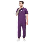 Men Scrub Tops Aubergine Button Closure in Polyester