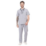 Men Scrub Tops Grey Button Closure in Polyester