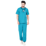 Men Scrub Tops Teal Button Closure in Polyester