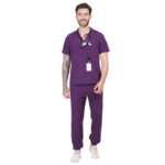 Men Scrub Tops Aubergine V Neck in Polyester