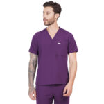 Men Scrub Tops Aubergine V Neck in Polyester