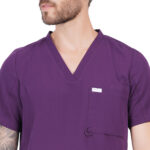 Men Scrub Tops Aubergine V Neck in Polyester