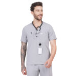 Men Scrub Tops Grey V Neck in Polyester