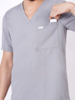 Men Scrub Tops Grey V Neck in Polyester