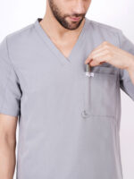 Men Scrub Tops Grey V Neck in Polyester