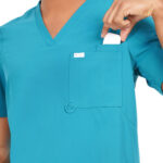 Men Scrub Tops Teal V Neck in Polyester