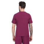 Men Scrub Tops Wine V Neck in Polyester