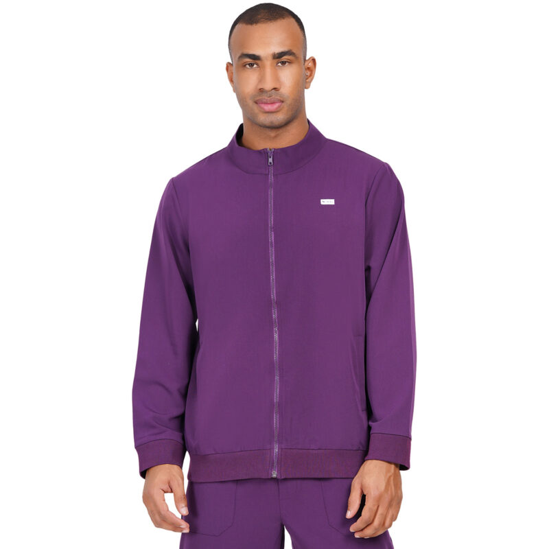 Men Zip Front Aubergine Scrub Jacket