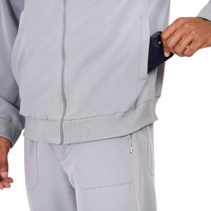 Men Zip Front Scrub Grey Jacket