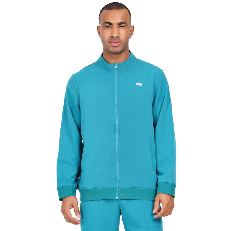 Men Zip Front Scrub Jacket Teal