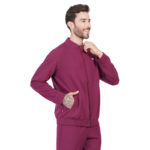 Men Zip Front Wine Scrub Jacket