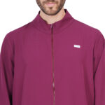 Men Zip Front Scrub Wine Jacket