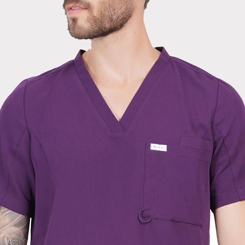 Men tops scrubs aubergine